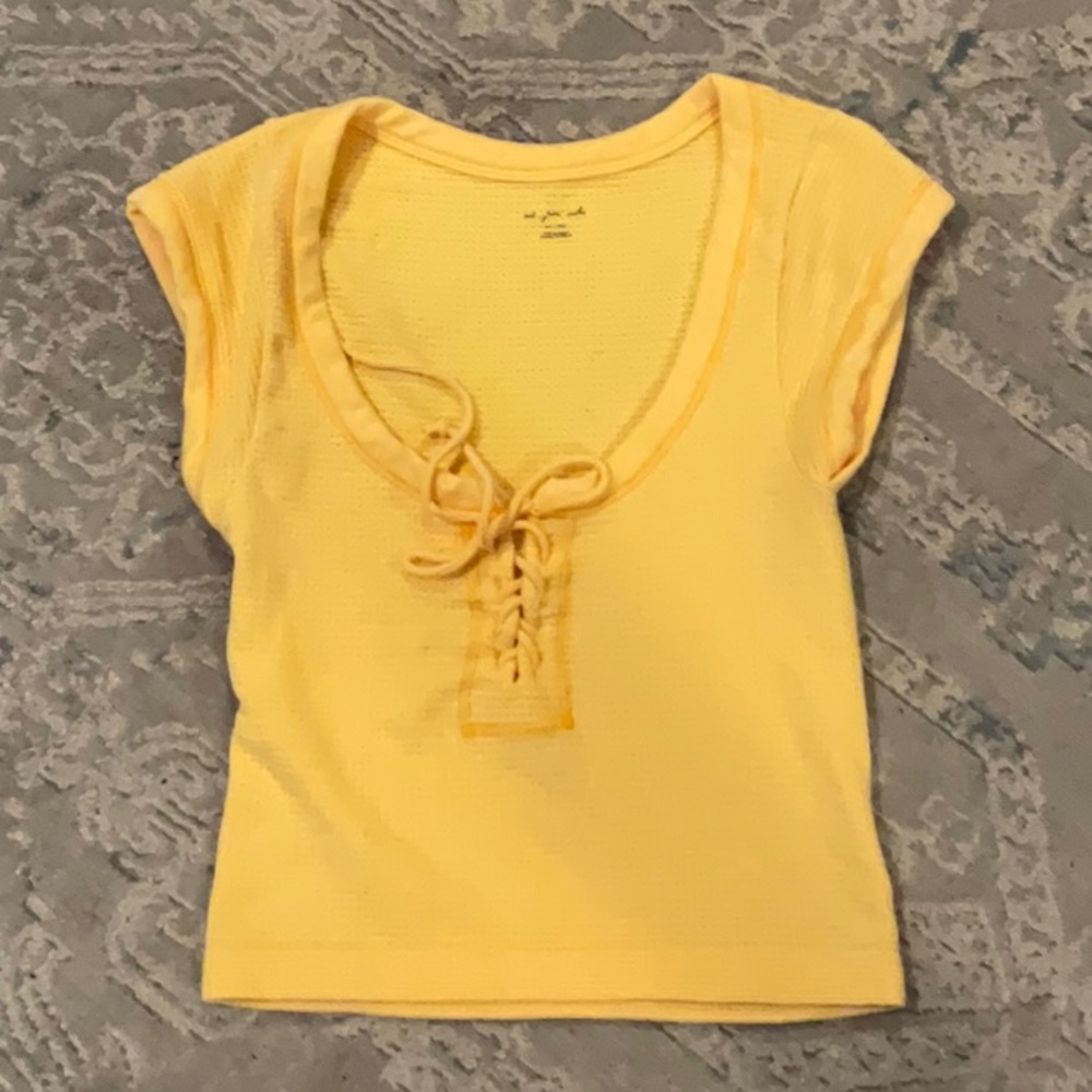Urban Outfitters Yellow Lace-Up Blouse